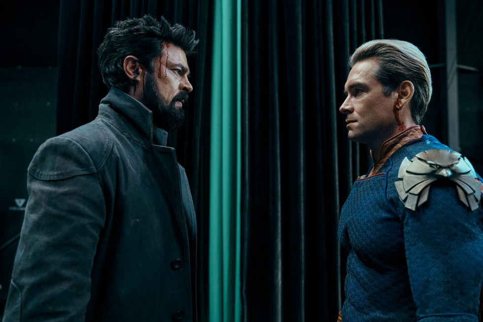 Karl Urban as Billy Butcher and Antony Starr as Homelander in The Boys